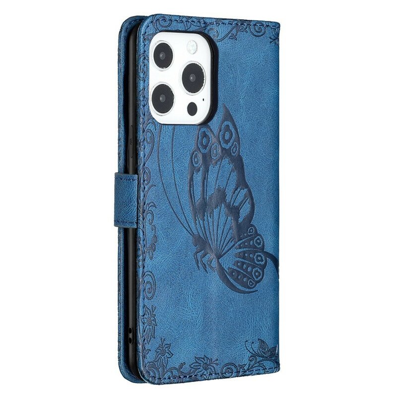 Folio-fodral iPhone 13 Pro Med Kedjar Barock Strappy Butterfly