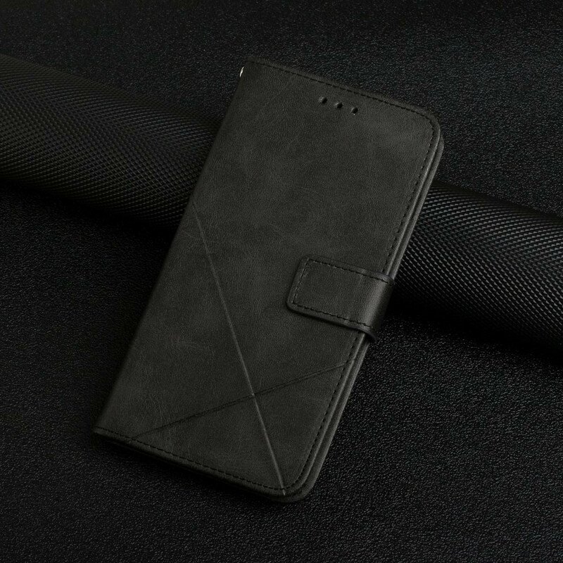 Folio-fodral iPhone 13 Pro Med Kedjar Strappy Geometrisk Läderstil