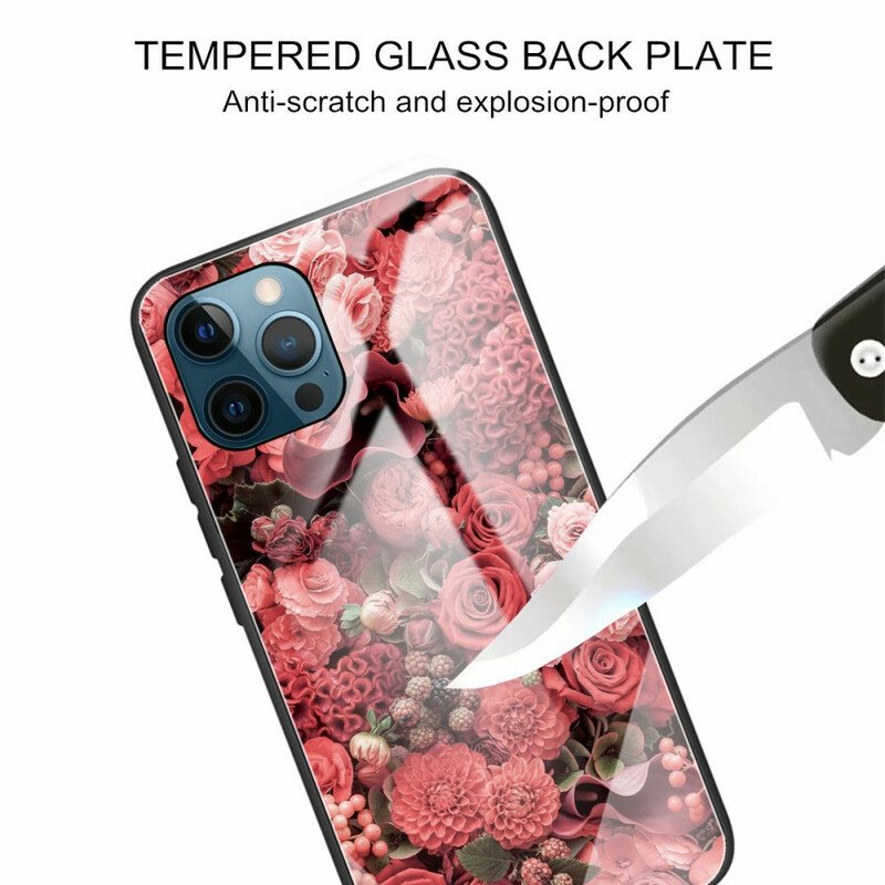 Skal iPhone 13 Pro Rosa Blommor Härdat Glas