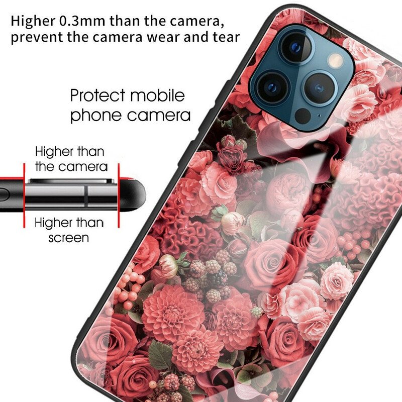 Skal iPhone 13 Pro Rosa Blommor Härdat Glas