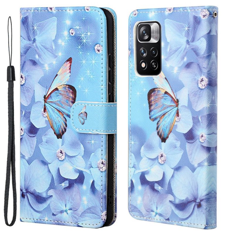 Fodral Xiaomi Redmi Note 11 Pro / 11 Pro 5G Med Kedjar Strappy Diamond Butterflies