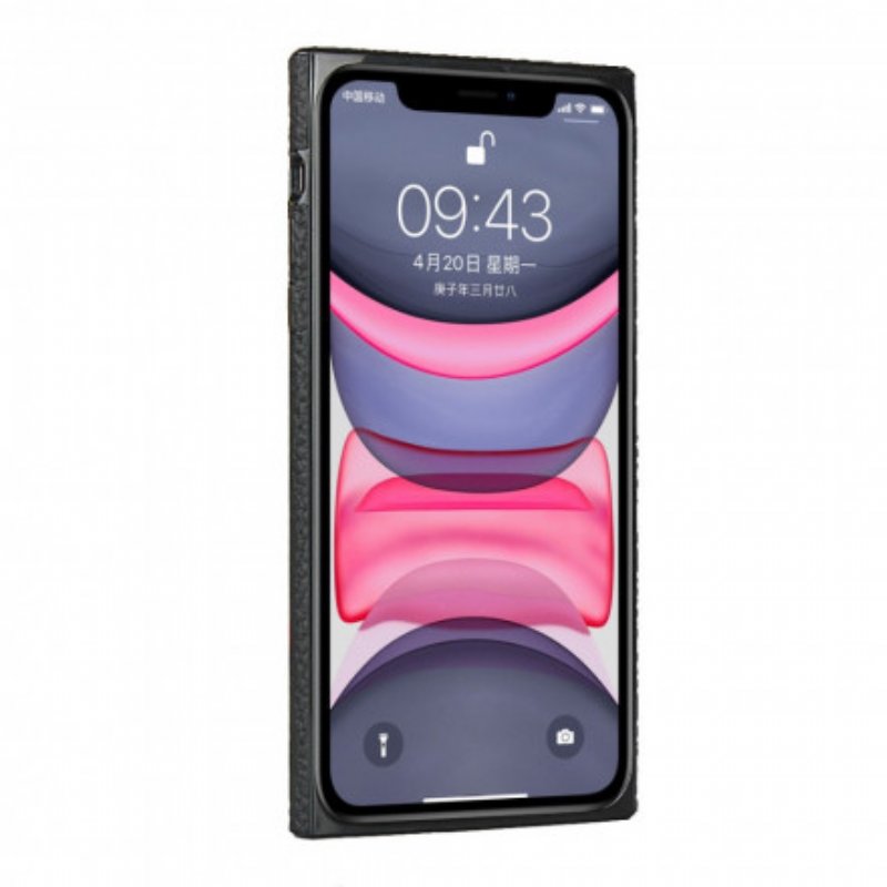 Skal iPhone 11 Äkta Litchi-läder Med Rem