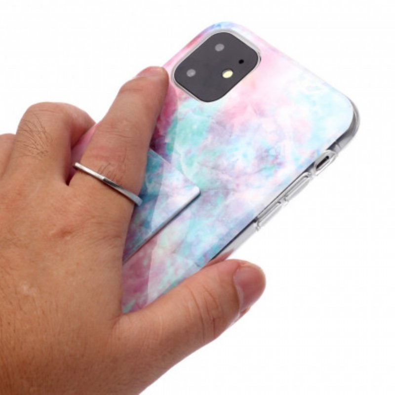 Skal iPhone 11 Marmordesign Med Ringstöd