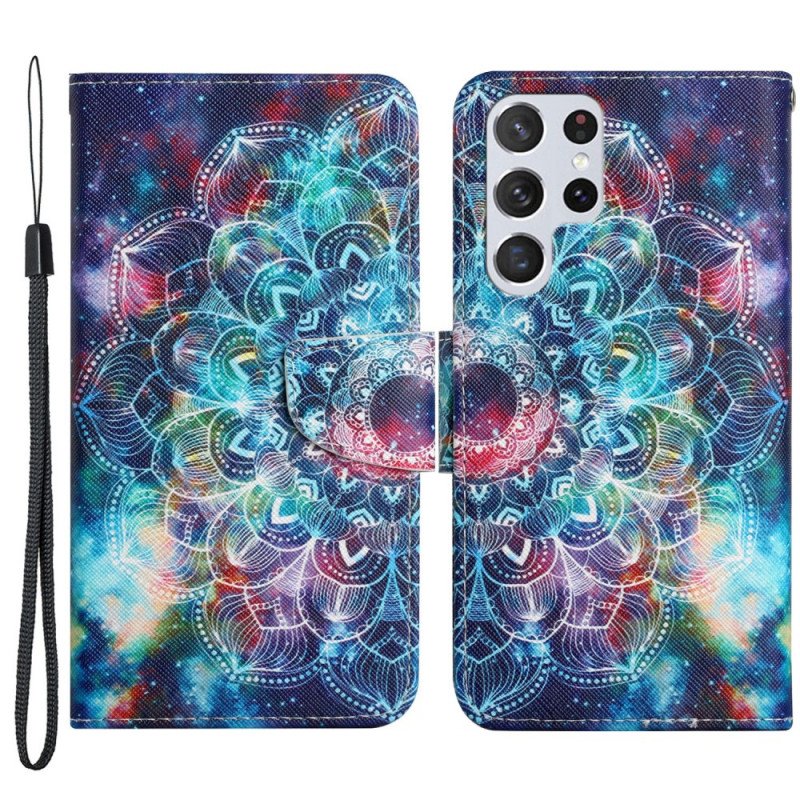 Folio-fodral Samsung Galaxy S22 Ultra 5G Med Kedjar Flashy Half Mandala Strappy