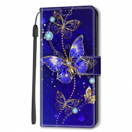 Folio-fodral Samsung Galaxy S22 Ultra 5G Med Kedjar Strap Butterflies Fan