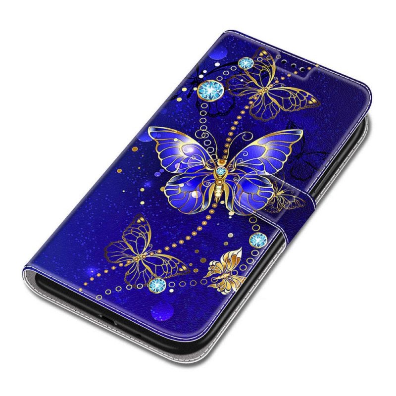 Folio-fodral Samsung Galaxy S22 Ultra 5G Med Kedjar Strap Butterflies Fan