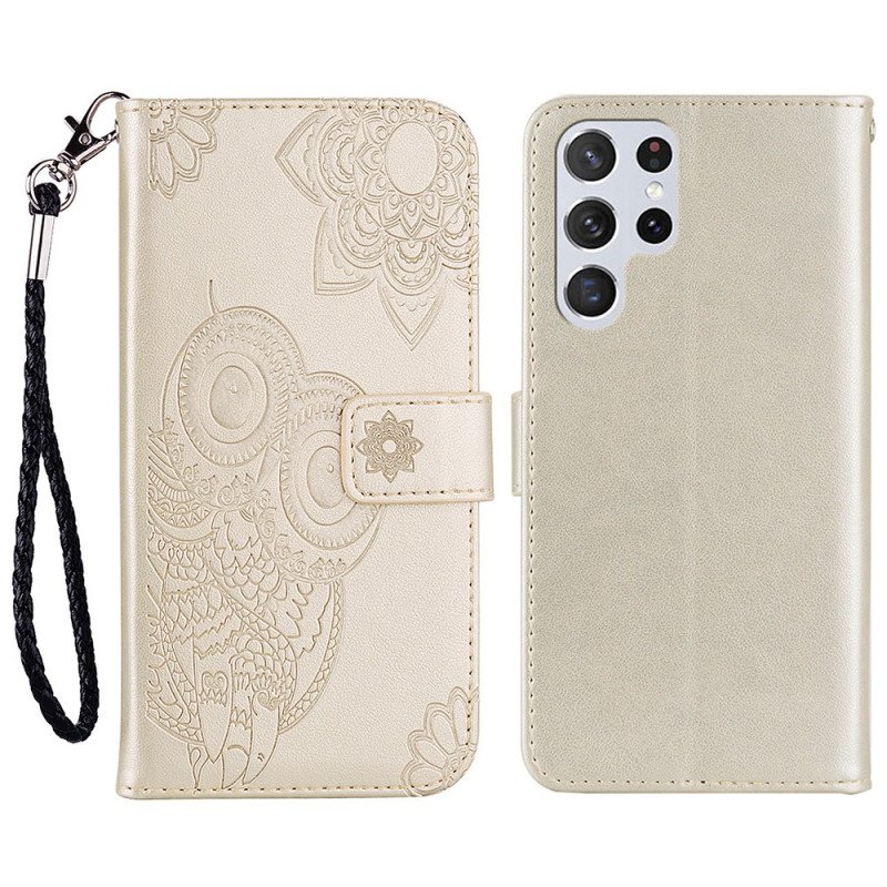 Folio-fodral Samsung Galaxy S22 Ultra 5G Uggla Mandala Och Lanyard