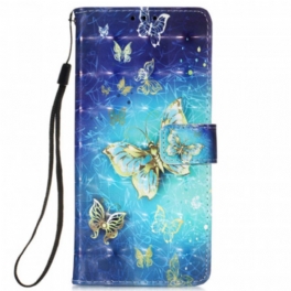 Läderfodral Samsung Galaxy S22 Ultra 5G Golden Butterflies Lanyard