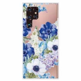 Skal Samsung Galaxy S22 Ultra 5G Akvarell Blå Blommor