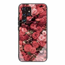 Skal Samsung Galaxy S22 Ultra 5G Rosa Blommor Härdat Glas