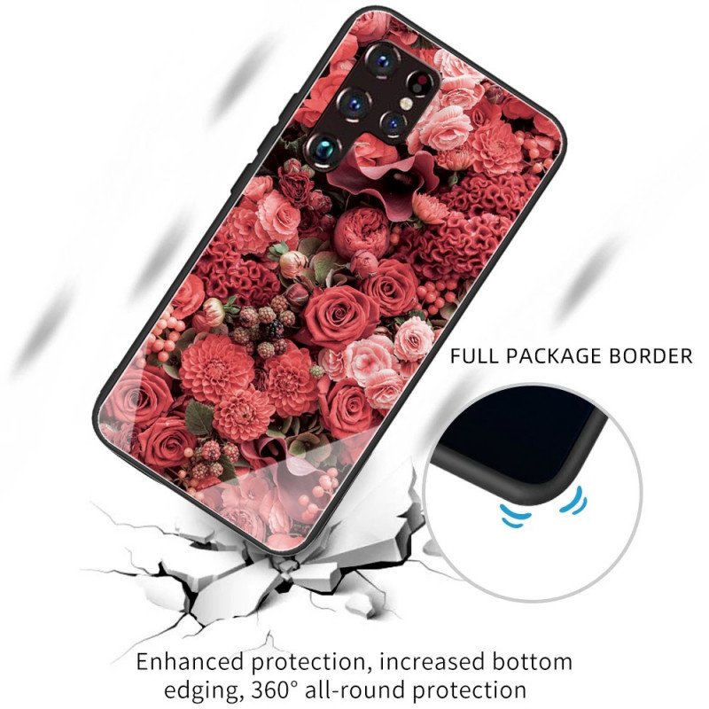 Skal Samsung Galaxy S22 Ultra 5G Rosa Blommor Härdat Glas