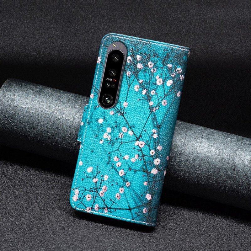 Läderfodral Sony Xperia 1 Vi Telefonfodral Blommande Grenar