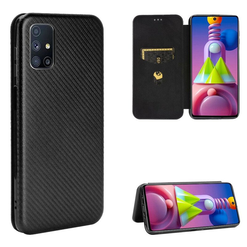 Folio-fodral Samsung Galaxy M51 Läderfodral Kolfiber