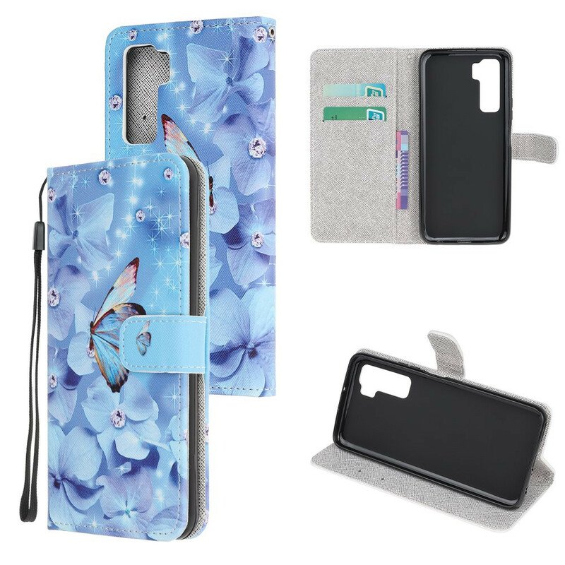 Fodral Huawei P40 Lite 5G Med Kedjar Strappy Diamond Butterflies