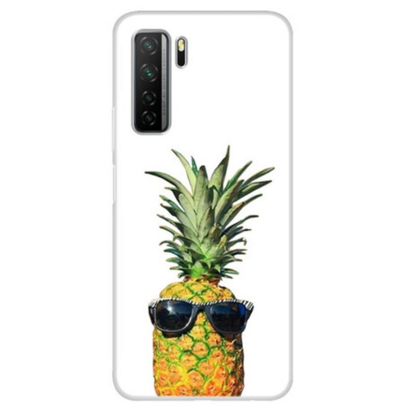 Skal Huawei P40 Lite 5G Transparent Ananas Med Glasögon