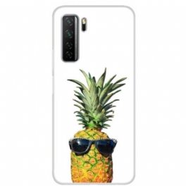 Skal Huawei P40 Lite 5G Transparent Ananas Med Glasögon