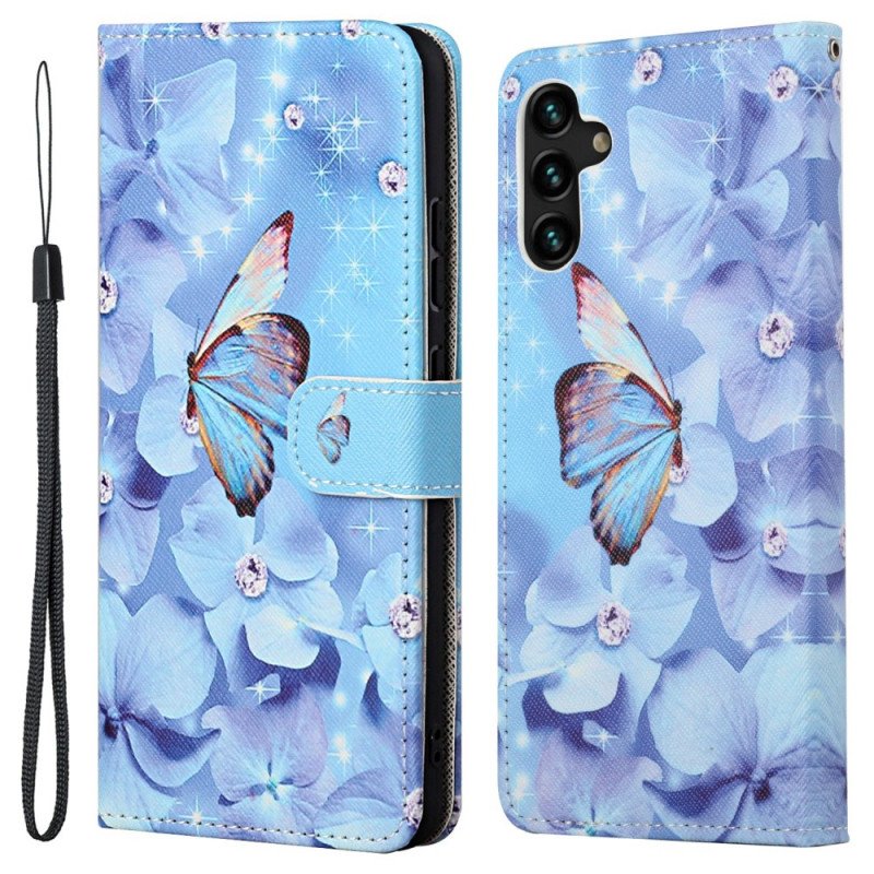 Fodral Samsung Galaxy A13 5G / A04s Med Kedjar Strappy Diamond Butterflies