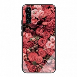 Skal Samsung Galaxy A13 5G / A04s Rosa Blommor Härdat Glas