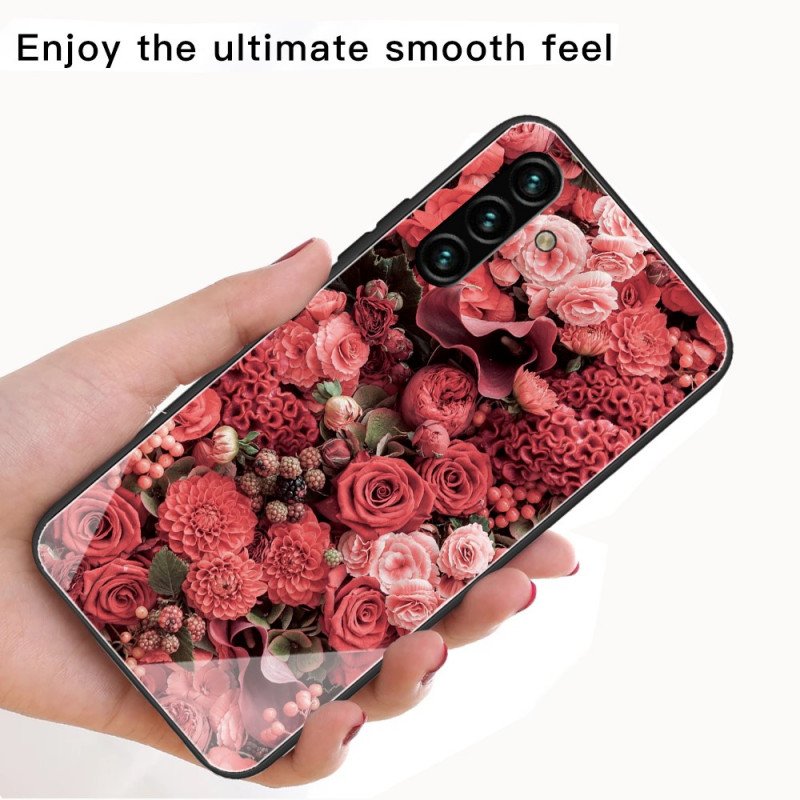 Skal Samsung Galaxy A13 5G / A04s Rosa Blommor Härdat Glas