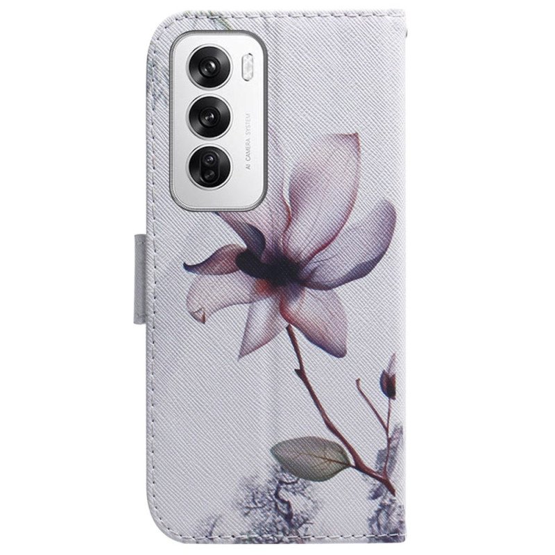 Läderfodral Oppo Reno 12 5g Telefonfodral Rosa Blomma