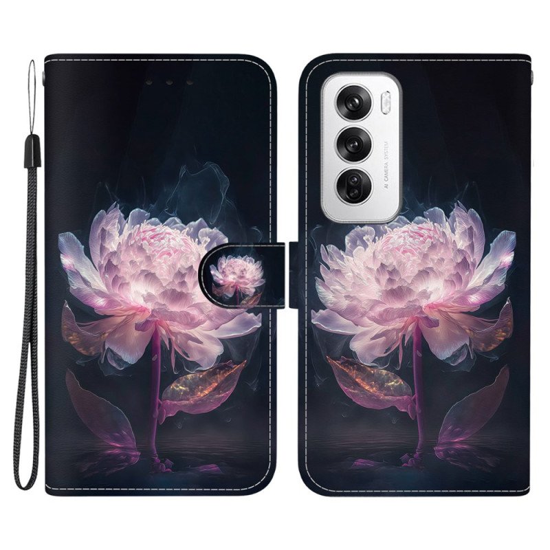 Läderskal Fodral Oppo Reno 12 5g Lila Pion Med Rem