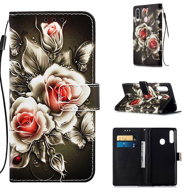 Folio-fodral Samsung Galaxy A20s Gyllene Rosor