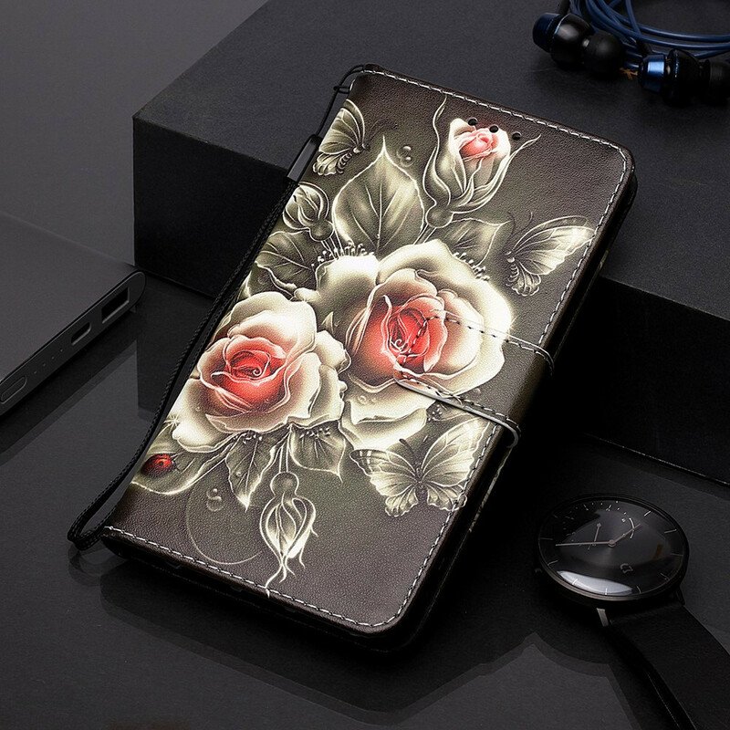 Folio-fodral Samsung Galaxy A20s Gyllene Rosor