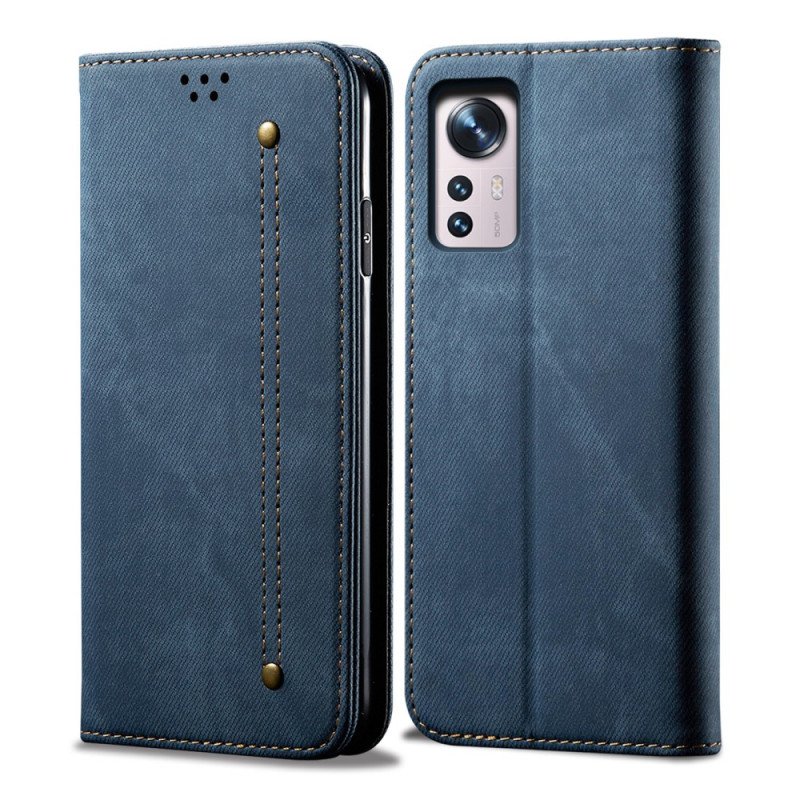 Folio-fodral Xiaomi 12 Pro Läderfodral Denim Tyg