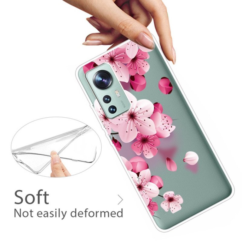 Skal Xiaomi 12 Pro Silikonrosa Blommor