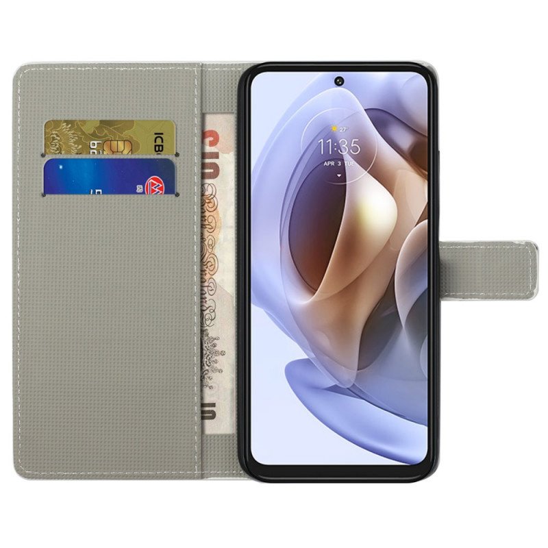 Fodral Moto G41 / G31 Ugglor Vit Bakgrund