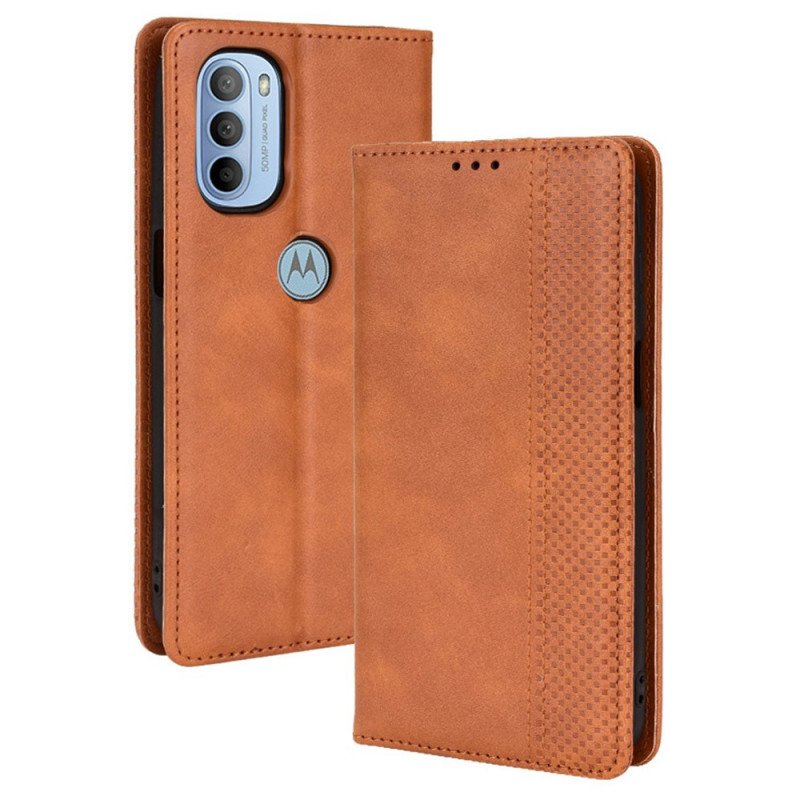 Folio-fodral Moto G41 / G31 Läderfodral Stiliserad Vintage Lädereffekt