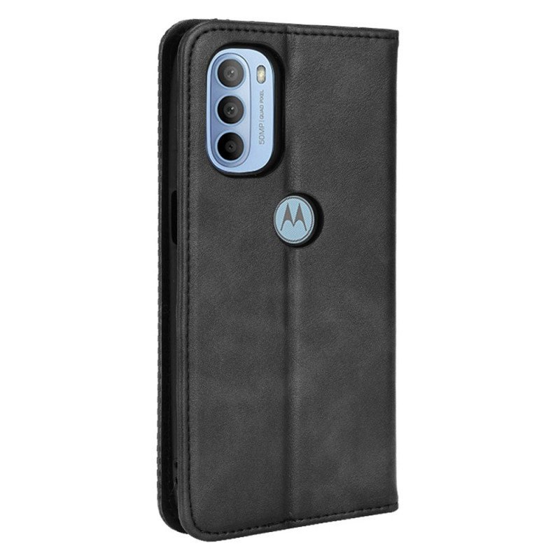 Folio-fodral Moto G41 / G31 Läderfodral Stiliserad Vintage Lädereffekt