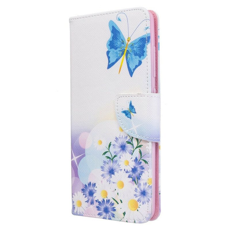 Folio-fodral Samsung Galaxy A51 Målade Fjärilar Och Blommor