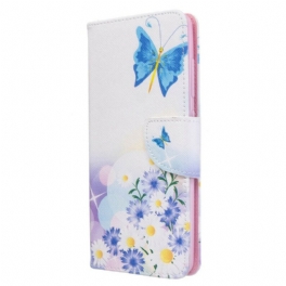 Folio-fodral Samsung Galaxy A51 Målade Fjärilar Och Blommor