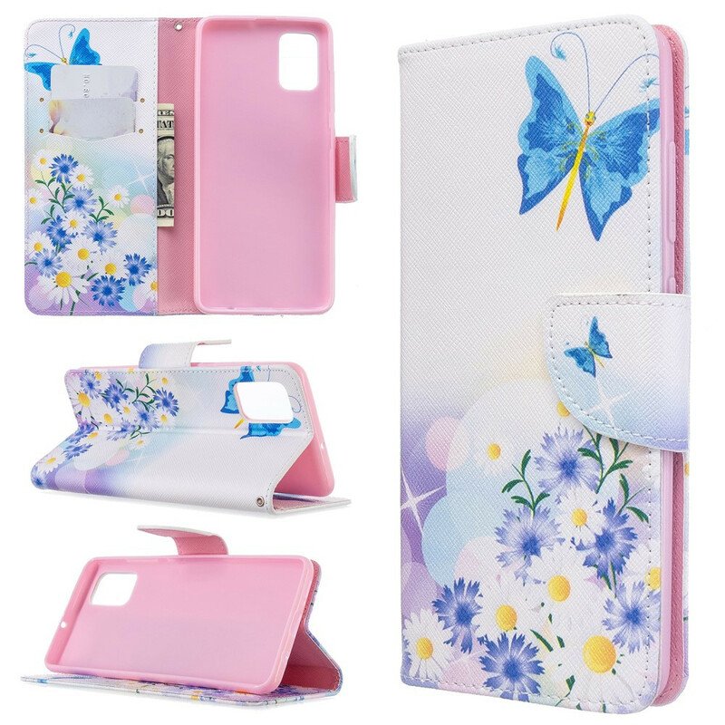 Folio-fodral Samsung Galaxy A51 Målade Fjärilar Och Blommor