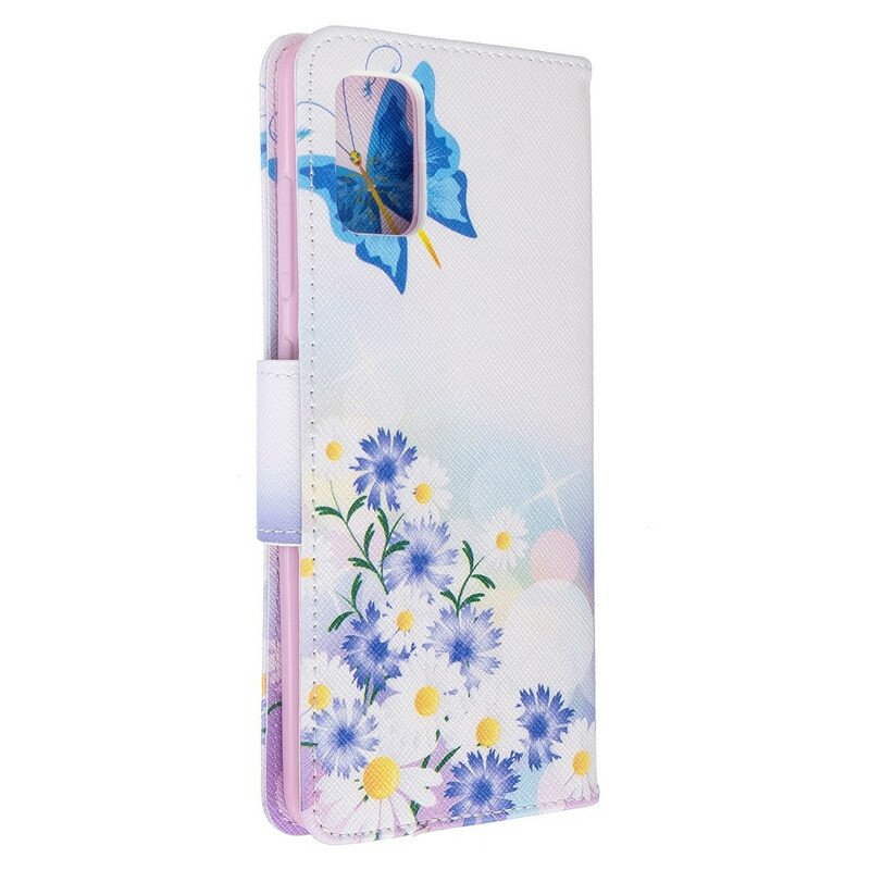 Folio-fodral Samsung Galaxy A51 Målade Fjärilar Och Blommor