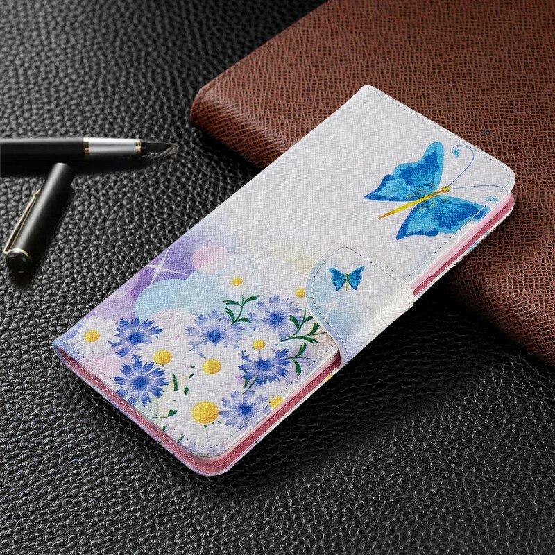 Folio-fodral Samsung Galaxy A51 Målade Fjärilar Och Blommor