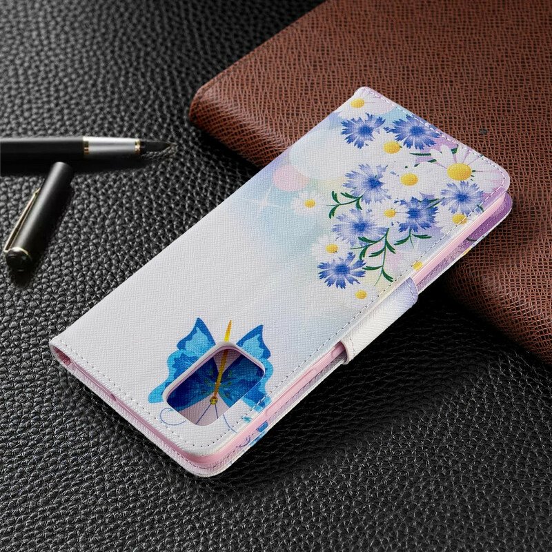 Folio-fodral Samsung Galaxy A51 Målade Fjärilar Och Blommor