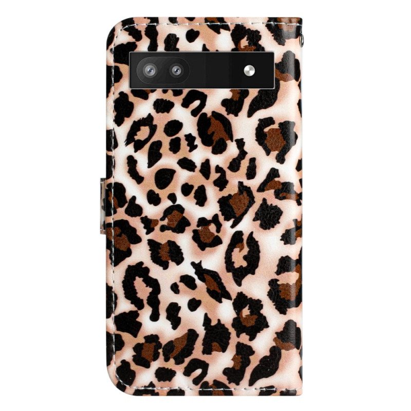 Fodral Google Pixel 7A Med Kedjar Strappy Leopardtryck