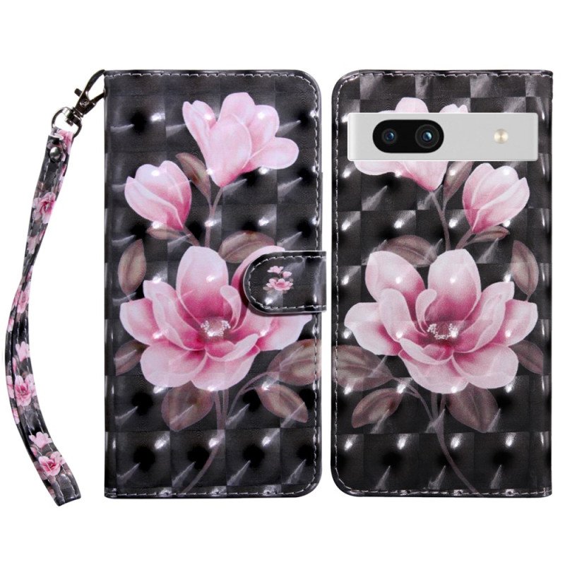 Fodral Google Pixel 7A Med Kedjar Strappy Rosa Blommor