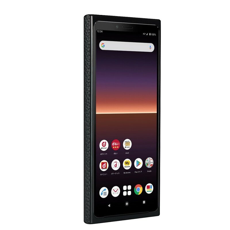 Mobilskal Sony Xperia 10 II Äkta Litchi-läder Med Rem